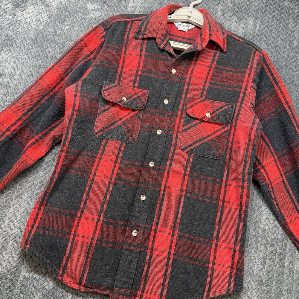 Five Brother Men's Flannel Shirt Medium Vintage Red Black Plaid Made USA 15-15.5